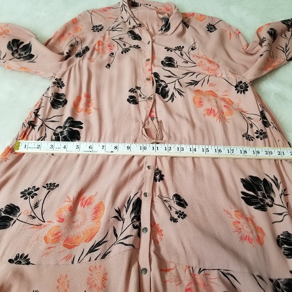 Free People Tie Waist Long Sleeve Shirt Dress - Picture 7 of 8